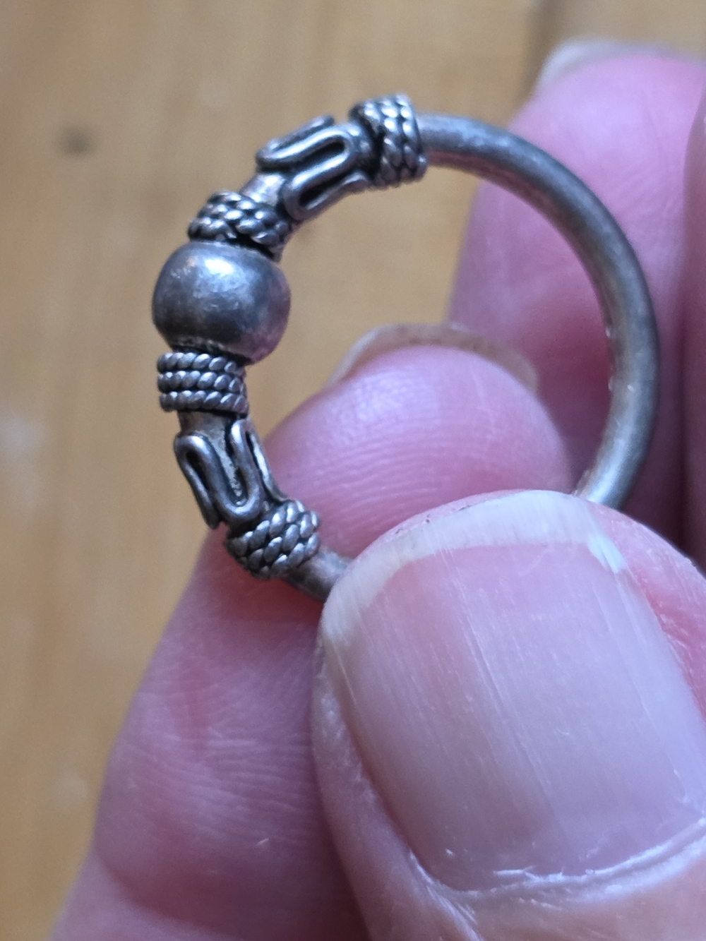 Decorative Beaded Hoop Ring in Silver
